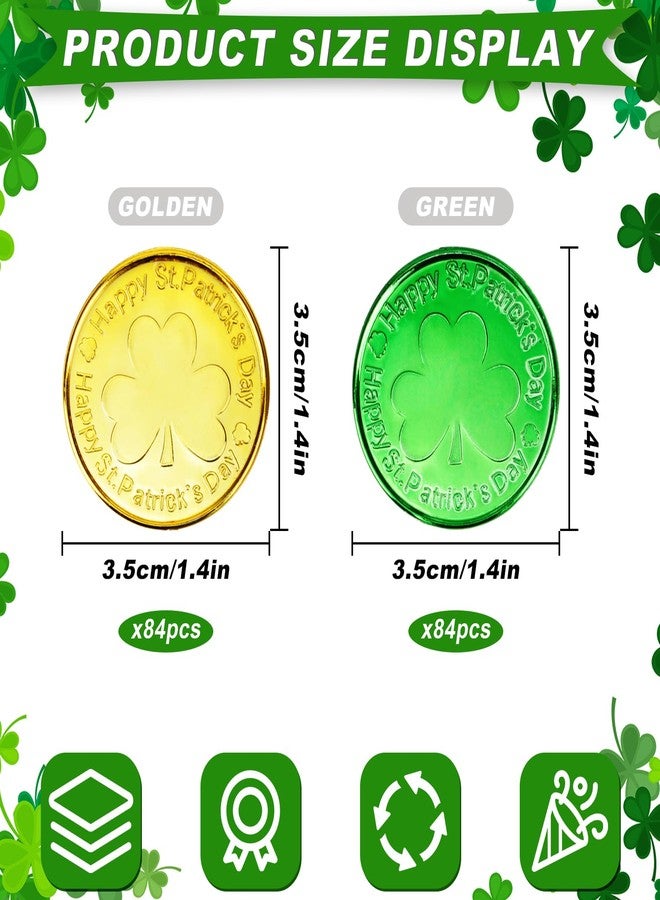 Qumenan 168 PCS St Patricks Day Coins Plastic Gold and Green St Patrick's Day Coins Decorations Party Lucky Patrick Shamrock Leprechaun Clover Favors for Irish Supplies - Image 2